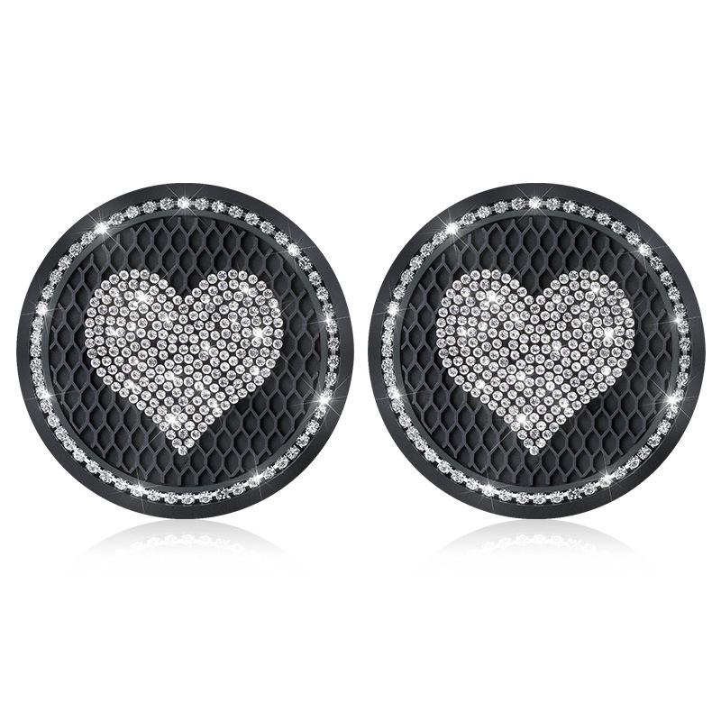 Colorful Heart Rhinestone Non-slip Car Cup Holder Mat - Decorative Interior Coaster