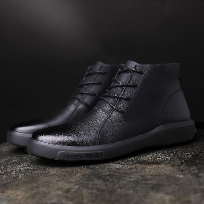 Krátké kozačky Pánské Podzimní a Zimní kozačky Hovězí kůže Retro boty Univerzální kožené Bavlněné boty