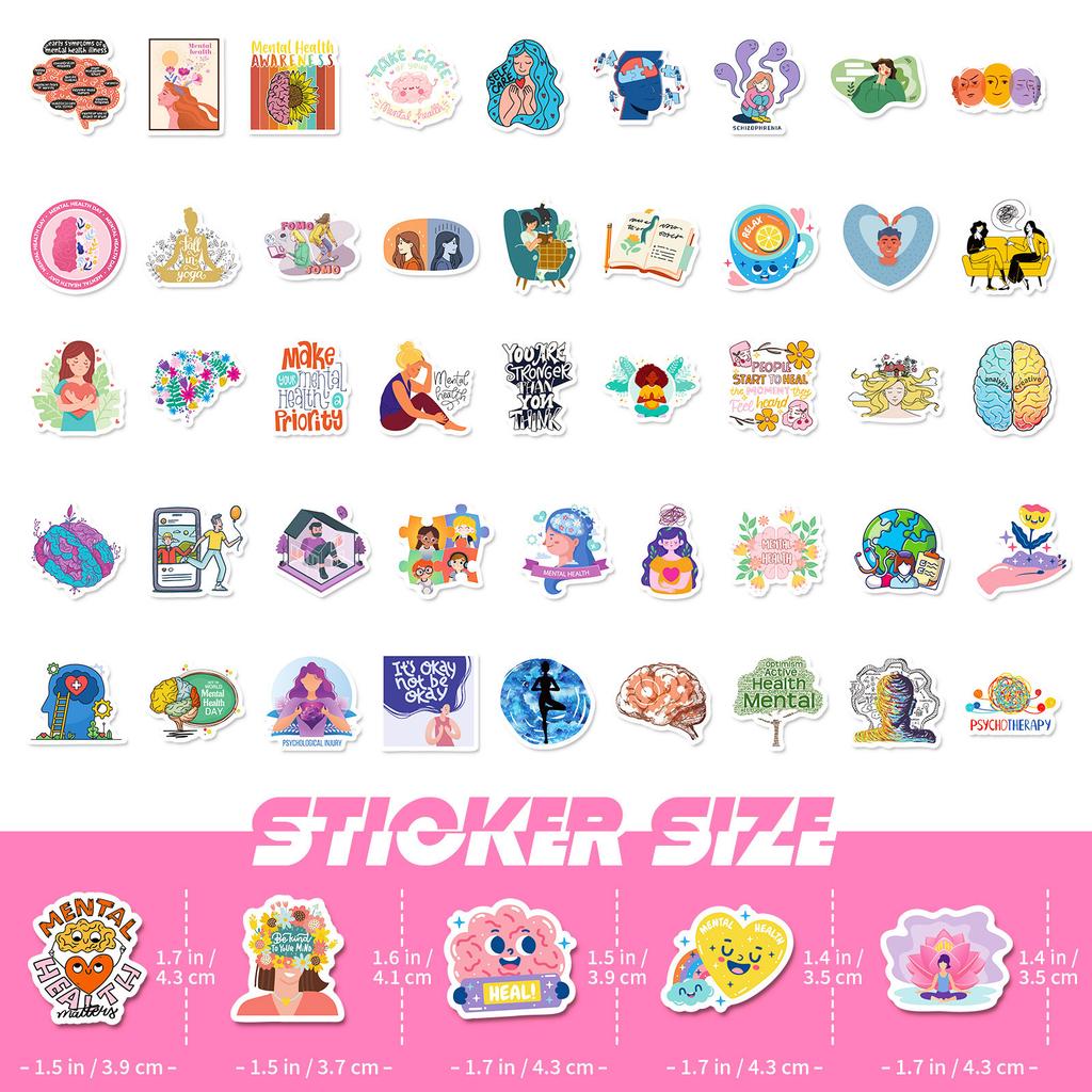 100 Small Size 4cm Inspirational Psychological Therapy Stickers Cartoon Doodle Girl Mental Health Stickers