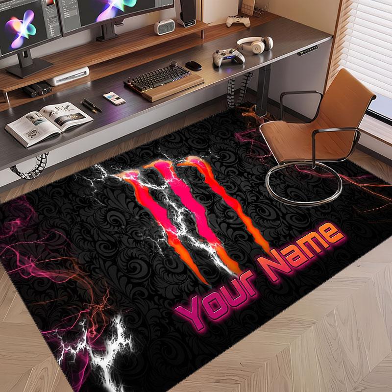 Custom Rug Monster Energy Pattern Print Name Text Soft Non‑Slip Floor Carpet for Home Indoor Decoration