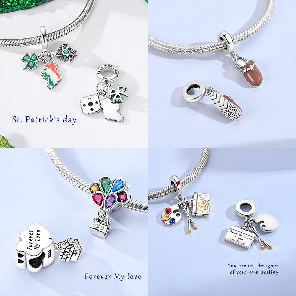 Authentic copper Colored Zircon Stone Hot Air Balloon Pendant Volleyball Slippers Bead Charms Compatible With Bracelets Diy Jewellery Gift Making