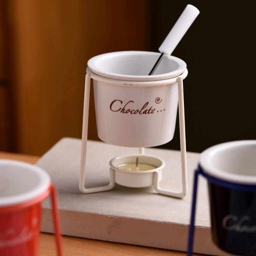 With Fork Chocolate Melting Cup Heat-resistant Metal Shelf Fondue Cup Detachable Tableware Ceramic Mug Outdoor Recreation