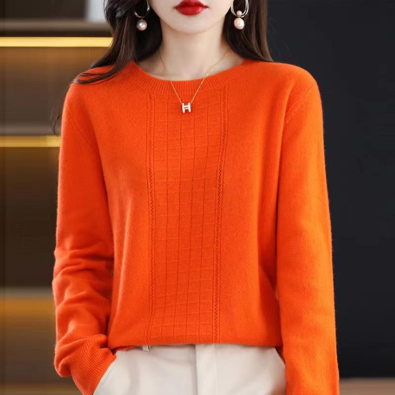 Gentle Style Round Neck Sweater Women s Autumn and Winter Solid Color Lazy Pullover Sweater Solid Color Casual Long Sleeved Sweater S оранжевый 3697₽