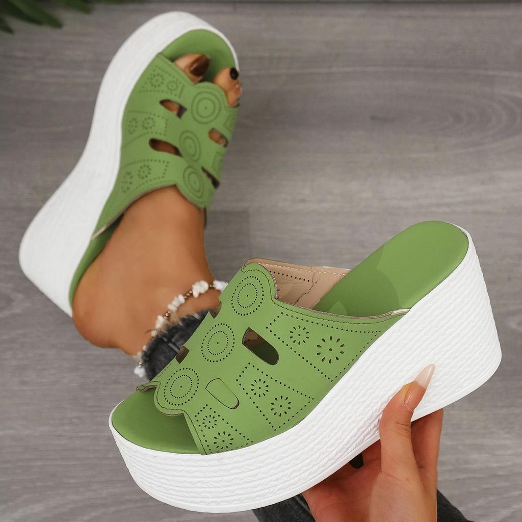 Fashion Fashion Hollow Out Wedge Heel Sandals Women Peep Toe Chunky Platform Sandals Woman Summer Anti Slip Thick Bottom Beach Slippers