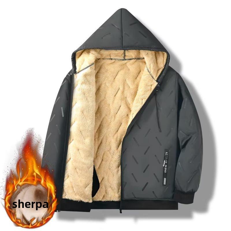 Men's Winter Lambskin Hooded Cotton-Padded Jacket - Plush, Thick, Plus Size