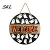 Outdoor Halloween Decoration Hanging Door Sign, Wooden Front Hanger Wreath, Cute Seasonal Sign Ghost Welcome for Porch Wall Indoor Home Durable