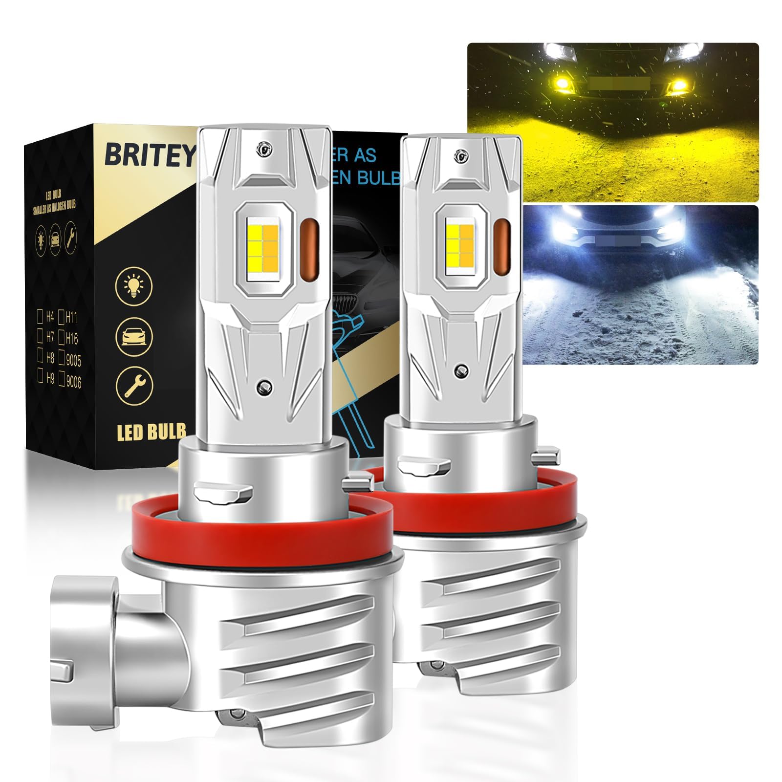 Briteye H11 H8 H16 LED Fog Lamp, 2 Color Switching, H11 / H8