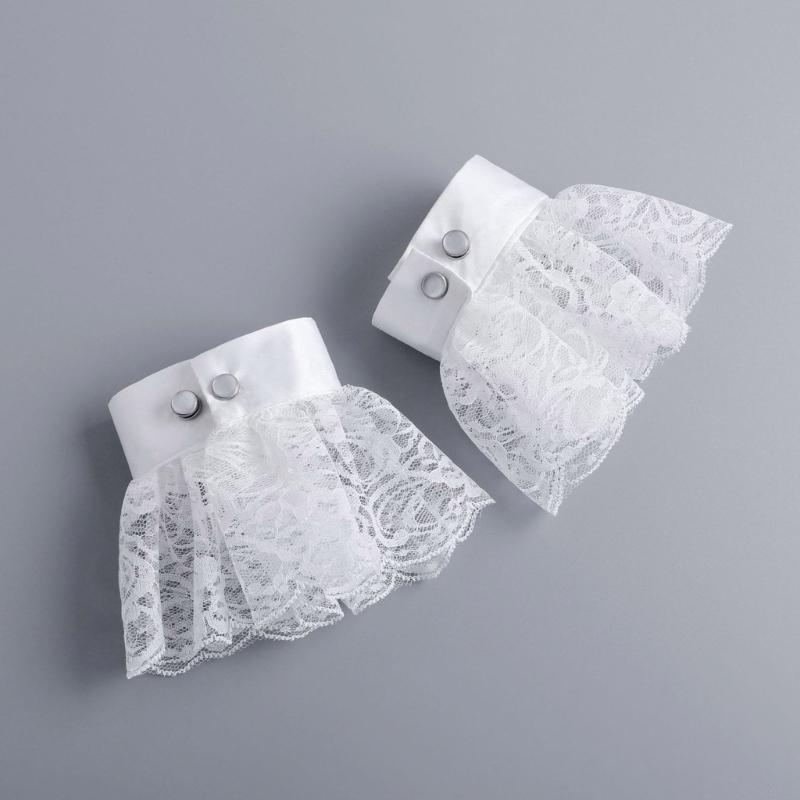 Lace Ruff Collar Wrist Cuffs for Girls Renaissance Victorian Play Medieval Cosplay Victorian Ruffled Lace Cosplay