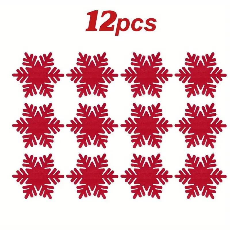 12pcs Felt Star Snowflake Red And Green Snowflake Tableware Pad Christmas Felt Snowflake Knife And Fork Covers 15x13x1cm