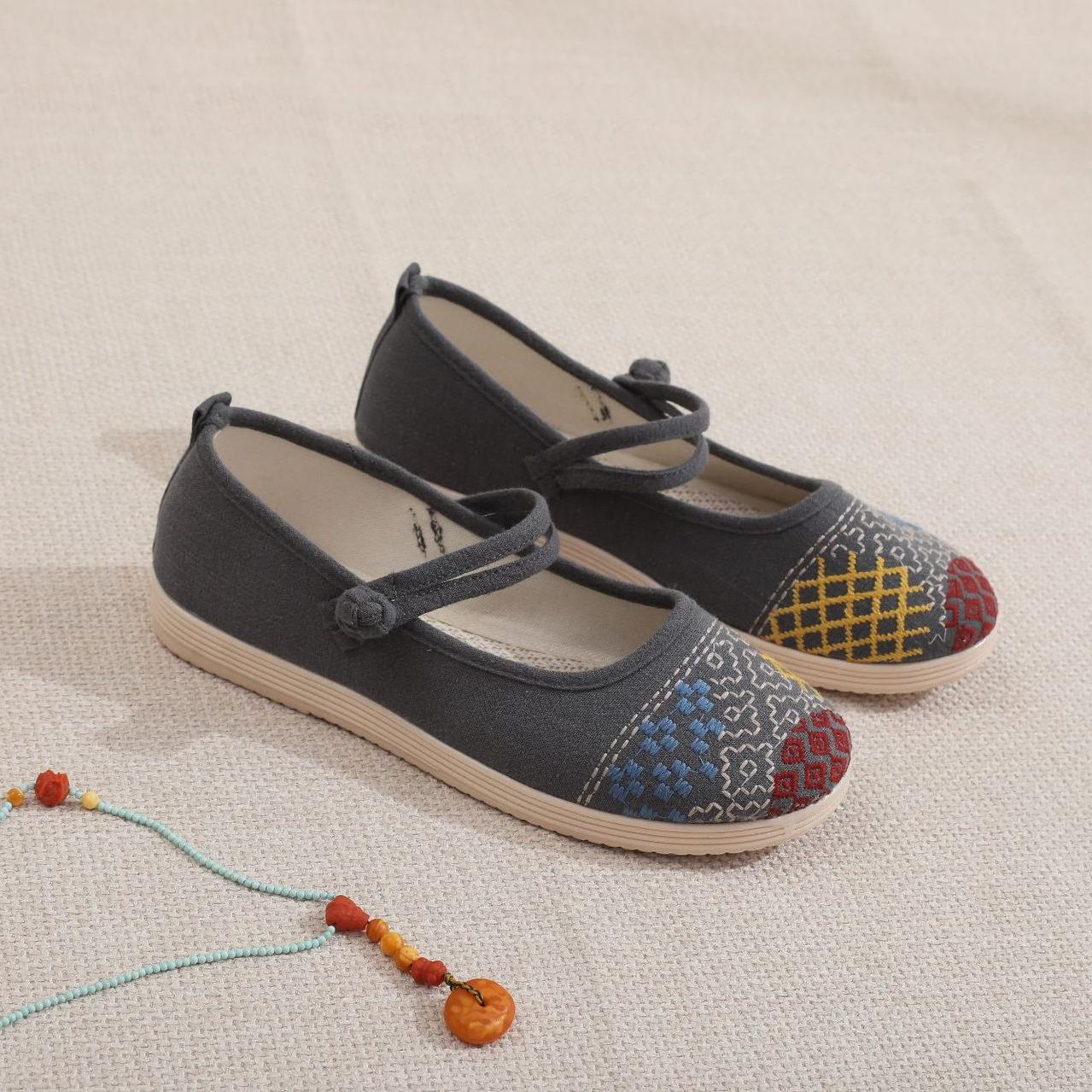 

Женские туфли Мэри Джейн без застежек, удобные балетки на плоской подошве, повседневные туфли для ходьбы с ремешком на щиколотке, вышитые рабочие туфли на плоской подошве для женщин, модельная обувь 40 серый