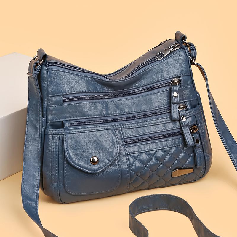 תיק כתף רב שכבתי לנשים תיק קרוסבודי עור רך עם קיבולת גדולה תיק אמא