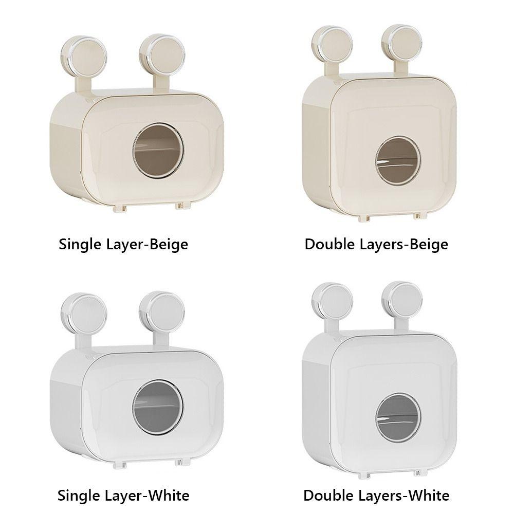 White Beige Tissue Storage Box Sucker Install Paper Towel Box  Organizer