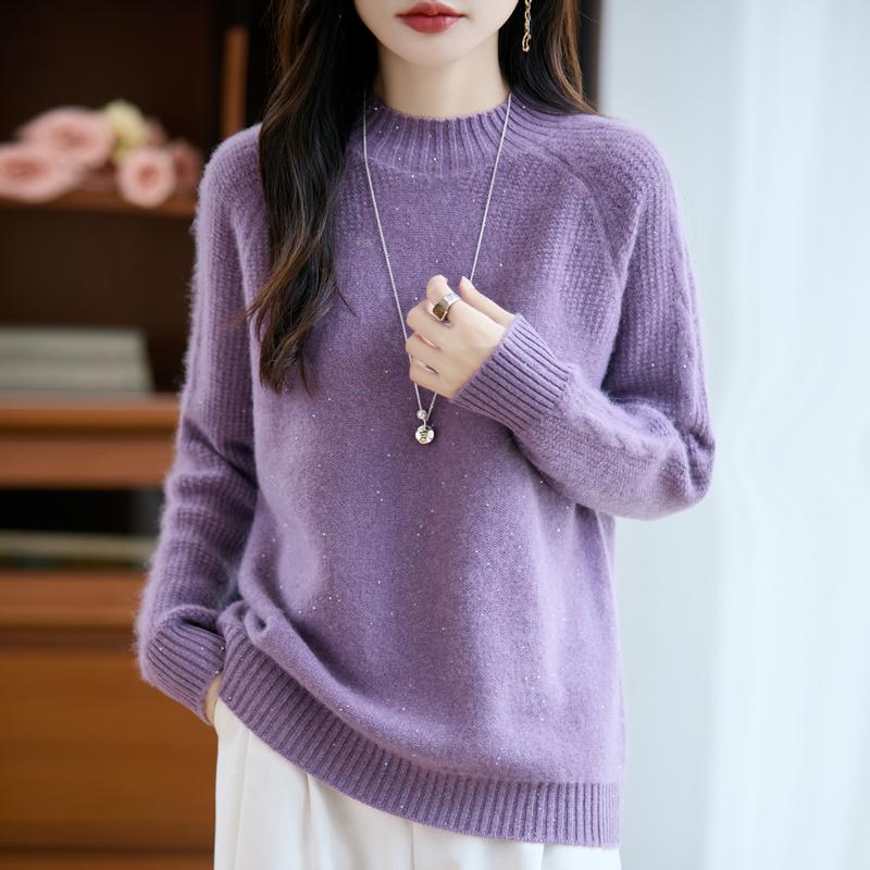 Damen Kaschmirpullover Qinghe Kaschmir 30% Kaschmir 70% Wolle Herbst- und Winterpullover warm und modisch