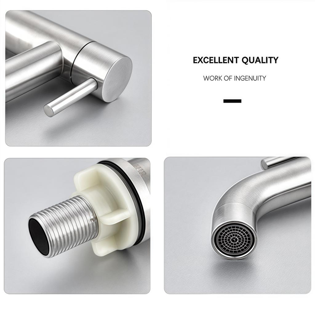 304 Stainless Steel Single Cold Water Tap Black Silver Color Deck Mounted Lengthening and Raising Sink kitchen bathroom Tap