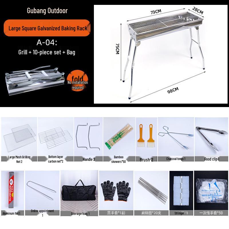 Large Portable Stainless Steel Charcoal BBQ Grill for Outdoor Picnics and Home Use