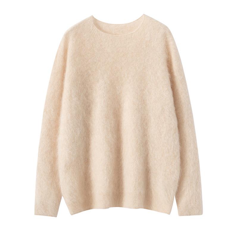 Seamless Cashmere Women's Loose Brushed Sweater - Round Neck Pullover Base Layer Jacket