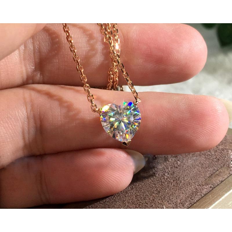 

Гальваническое розовое золото, белый муассанит, сердце любви, 3 карата, имитация бриллианта, свежая простая цепочка на ключицу