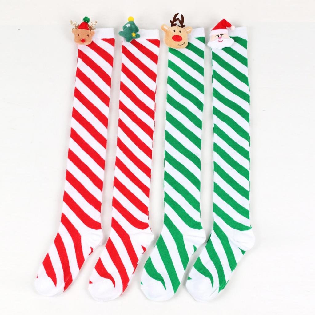 Women Over Knee Socks Christmas Striped Bow Stockings Christmas Thigh High Stockings Knee High Socks Holiday Socks Gifts
