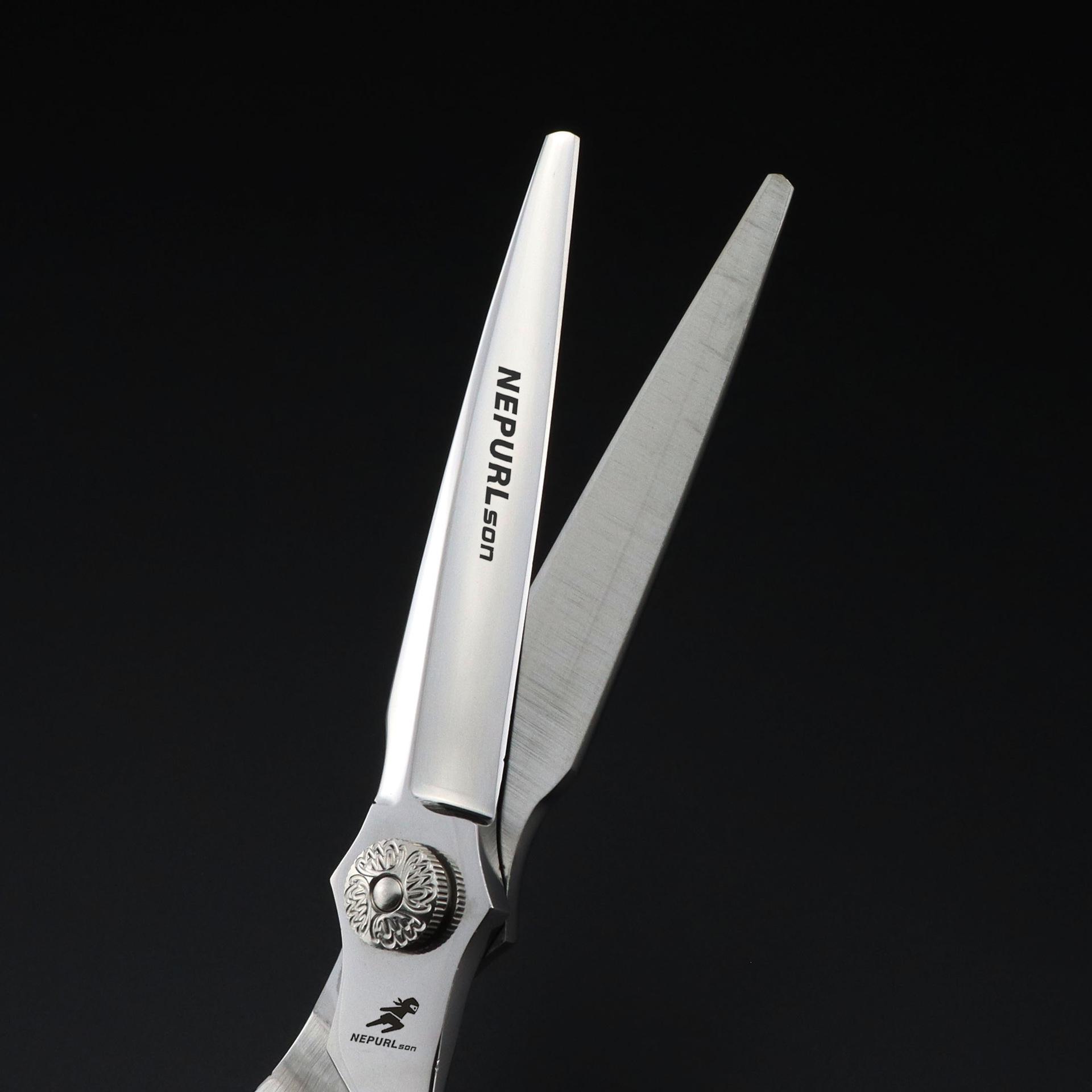 6.0 Inch Napson Hairdressing Scissors with Straight & Serrated Blades - Barber & Bangs Styling, Antler & Fishbone Teeth