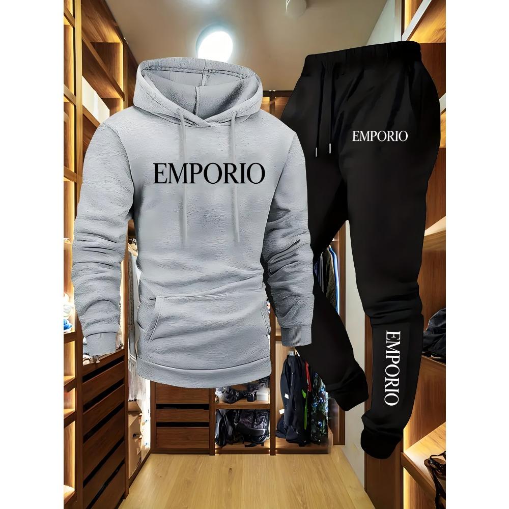 Herbst- und Winter-Sportbekleidung für Herren, Lässiges Lauf- und Fitness-Set, Kapuzenpullover, Sporthose, Geeignet für Männer und Frauen