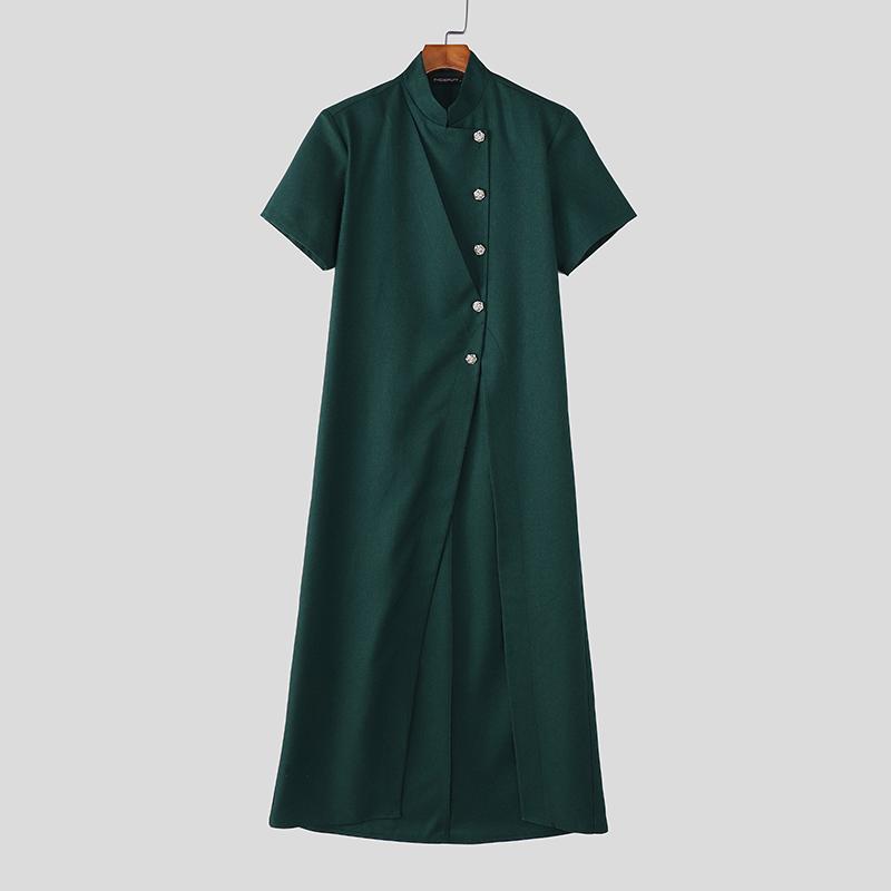 

INCERUN Мужские пальто с воротником-стойкой, короткими рукавами, разрезами, асимметричным низом, повседневные, длинные 3XL зелёный