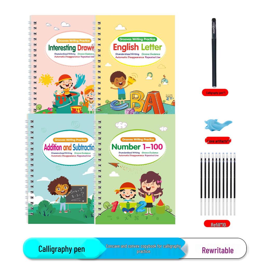 Children's All-English Recessed Groove Copybook: Letters, Numbers, Drawing for Ages 3-5 - Pen Control & Early Education