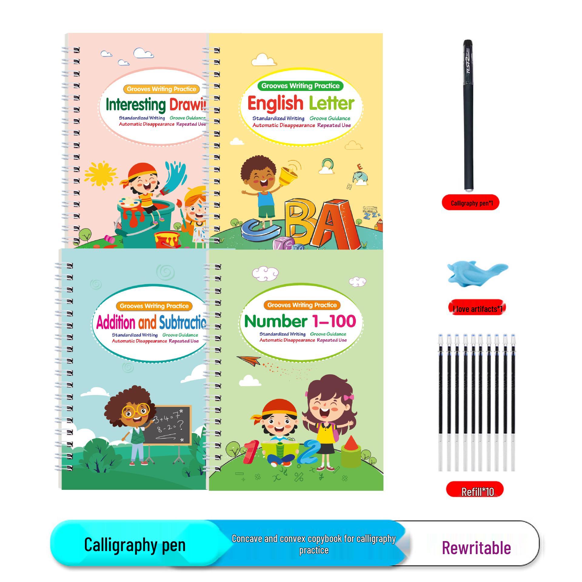 

Детская тетрадь для копирования с углублениями, полностью на английском языке: Буквы, Цифры, Рисование для детей 3-5 лет - Контроль ручки и Раннее развитие