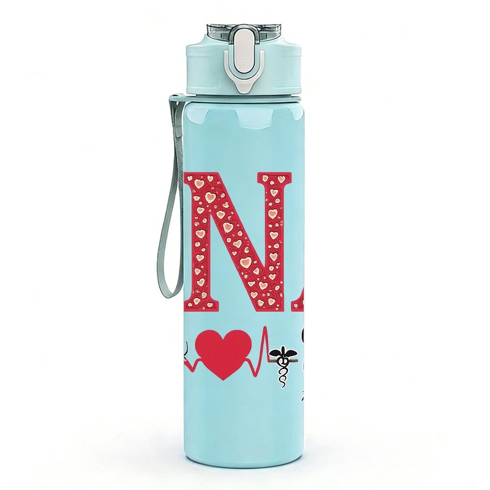 1PC CNA Heart EKG Color Letter 750ml Color Plastic Sports Water Bottle Leakproof Flip Straw Lid Suitable for Sports Office Home Use