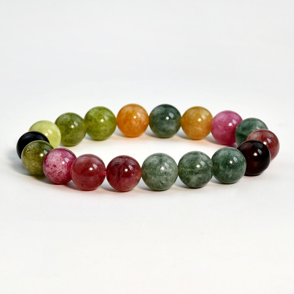 Bohemian Rainbow Tourmaline Beaded Bracelet: Colorful Women's Single-Loop Elastic Cord Jewelry