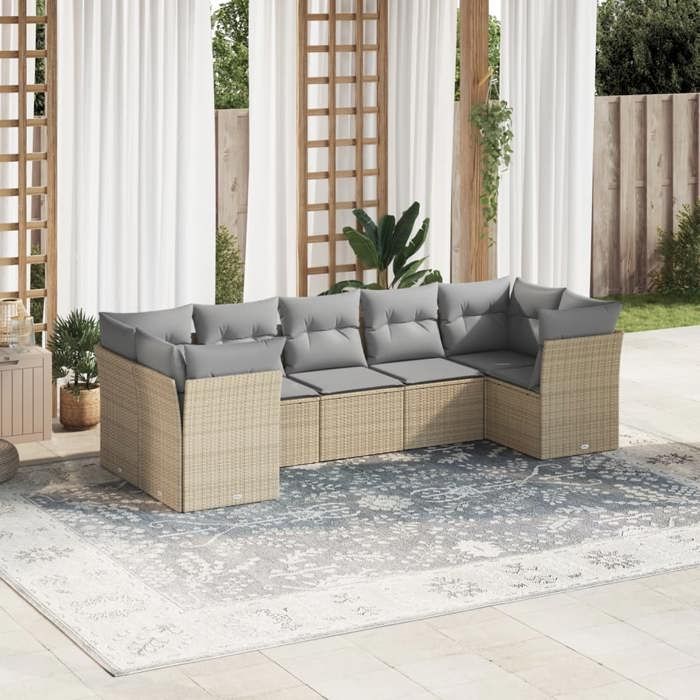 VidaXL Garden Lounge Set with Cushions 7 Pcs Beige Braided Resin 3218119