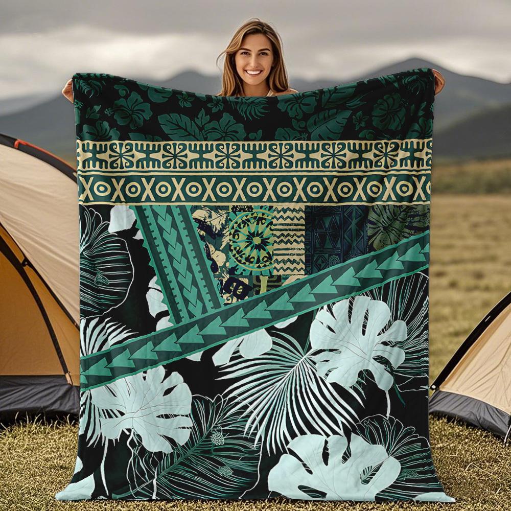 

Geometric patterns of plant leaves Flannel printed blanket suitable for all seasons suitable living room office sofa and travel 75x100cm