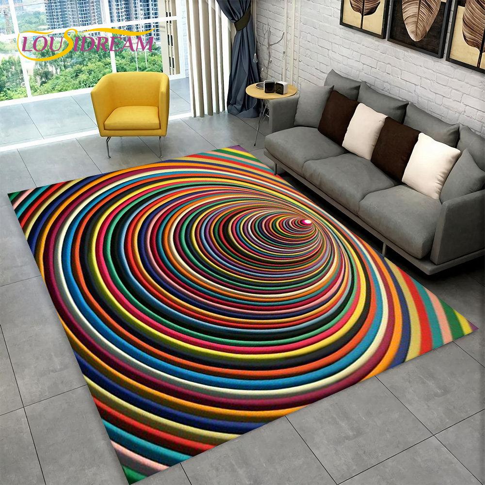 3D-Vortex-Illusionsteppich, abstrakter geometrischer optischer Teppich für Wohnzimmer, Schlafzimmer, Sofa, Fußmatte, Dekor, rutschfeste Bodenmatte
