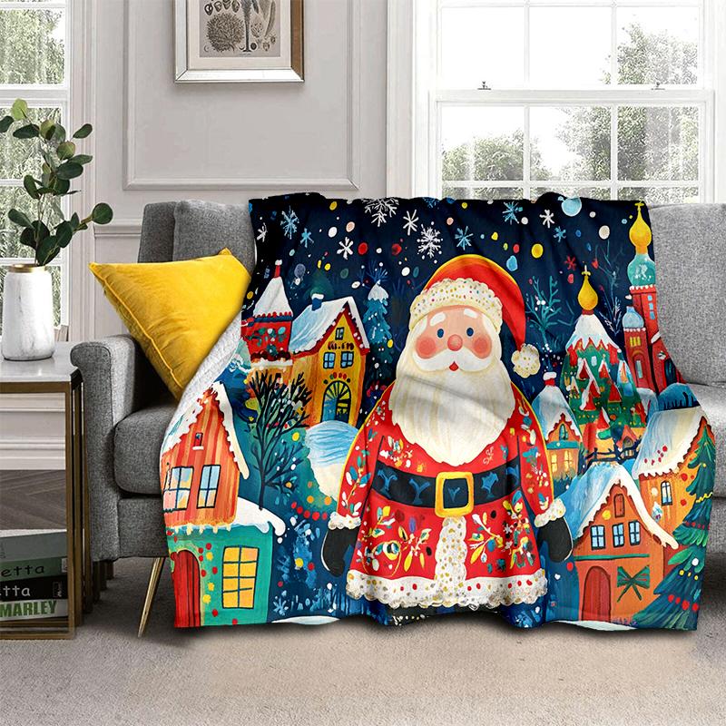 Cartoon Merry Christmas Santa Claus Christmas Tree Festival Gift Blanket,Soft Throw Blanket for Home Bedroom Bed Sofa Cover Kid