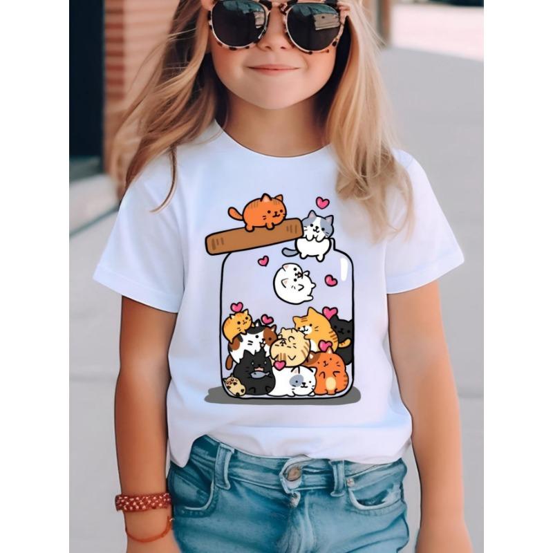 2025 Kids Clothes Summer T-Shirt Cat 3D Printing Tops Casual Short Sleeve Tee Fashion Girl T-Shirts Crew Neck Children's T-Shirt