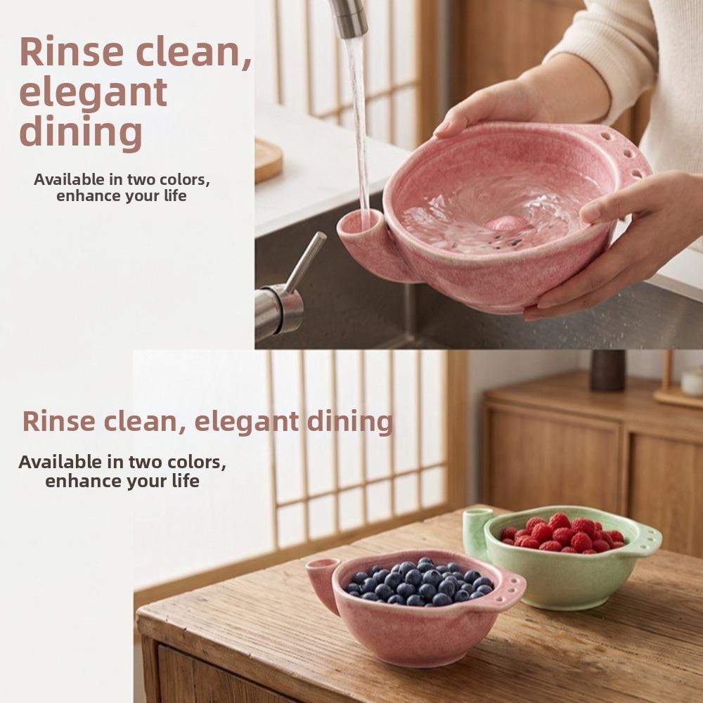 Drainage Hole Ceramic Berry Washing Bowl Self Spinning Self-Rotating Fruit Cleaner Food Cleaning