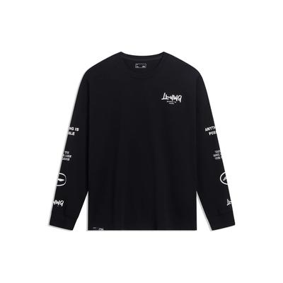 Letter Logo Print Crew Neck Long Sleeve T-Shirt Men Tops Black AHST557-2