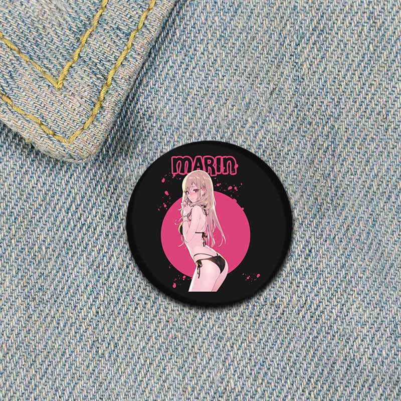58MM My Dress-Up Darling Anime Brooches Kitagawa Marin Kuroe Shizuku Cosplay Badge Accessories Backpack Clothes Decoration XMAS Gift
