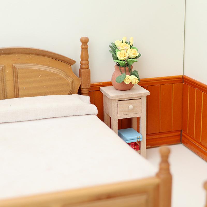 1:12 Dollhouse Miniature Wooden Stool Side Table Nightstand W/Drawer Model Furniture Decor Toy Doll House Accessories