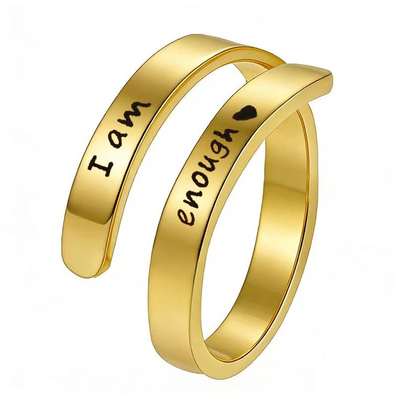 Retro Open Stainless Steel 'I Am Enough' Double Layer Ring for Women