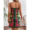 Women's V Neck Spaghetti Strap Mini Wrap Dress Loose Waist Tropical Geometric Print Side Tie Casual Beach Dress