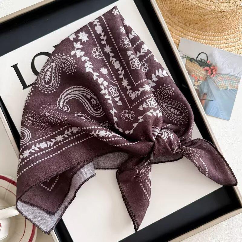 Cotton and linen geometric polka dots retro printed silk scarf women's square scarf high-end shawl sunscreen neck scarf headscarf scarf