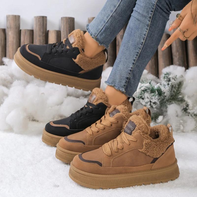 Women's New Winter Round-Toe Thick Soled Casual Warm Fluffy Shoes for Comfortable Anti-Slip Flat Low-Top Casual Boots