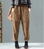 Retro Artistic Style Personality Pocket Corduroy Versatile Casual Harem Trousers for Women
