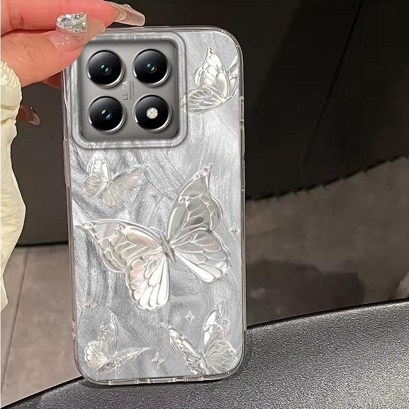 Luxury Butterfly Girls Women Feather Texture Phone Case For Xiaomi 14T 13T Pro 14Tpro 11 Lite 5G NE Shockproof Fundas Cover