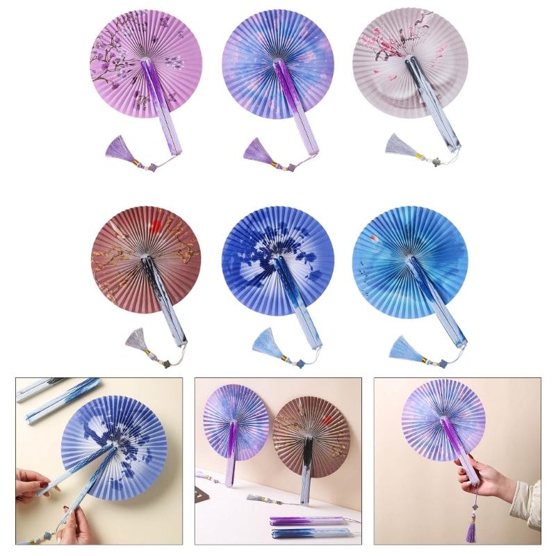 Handheld Hand Fan With Pendant Magnetic Folding Fan For Women Vintaged Shape Paper Fan For Weddings And Decorations