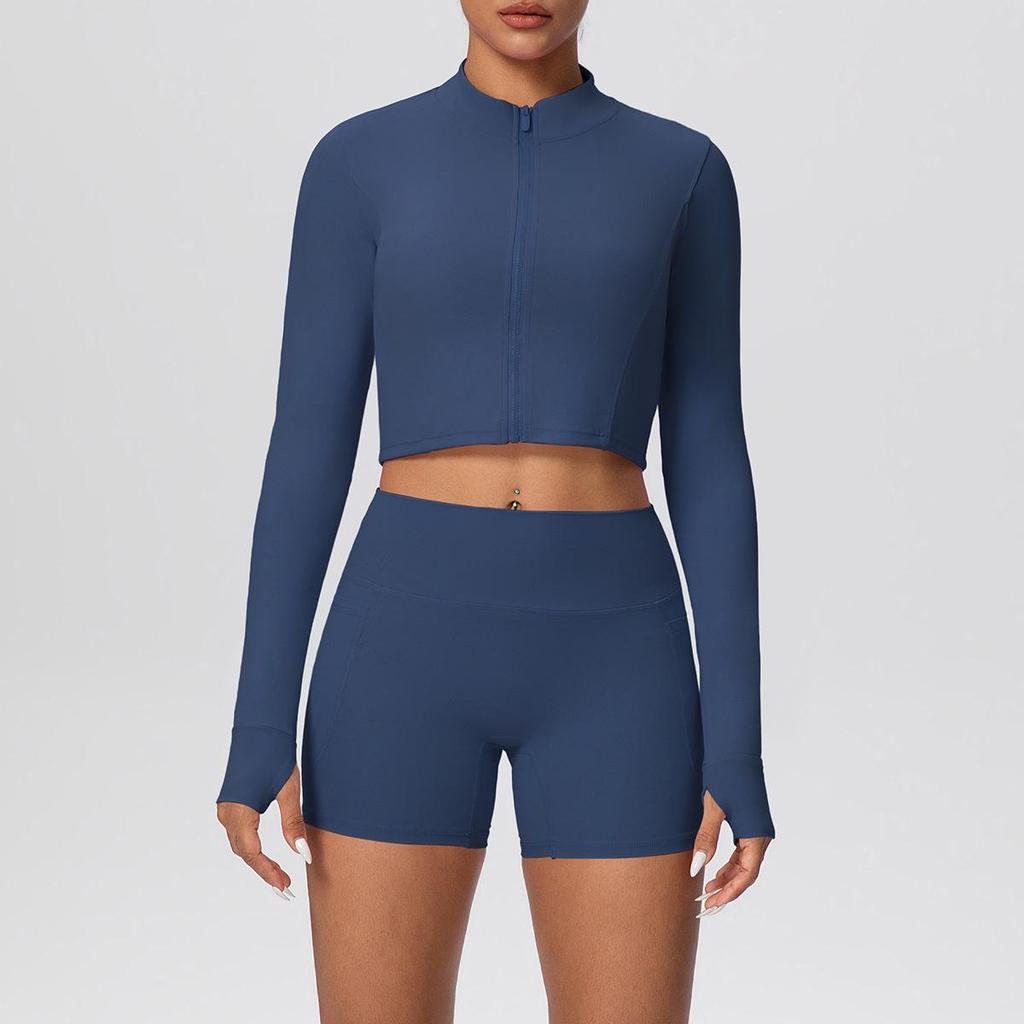 Women's Slim Fit Zip-Up Jacket & High-Waist Butt-Lifting Shorts Yoga Set