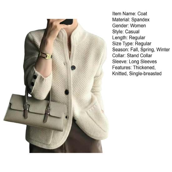 Cappotto invernale da donna lavorato a maglia spesso monopetto tinta unita tasche collo alto caldo