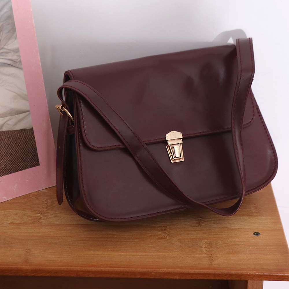 Solid Color Buckle Shoulder Bag Vintage Women's Armpit Bag Portable Retro Underarn Bag  Female