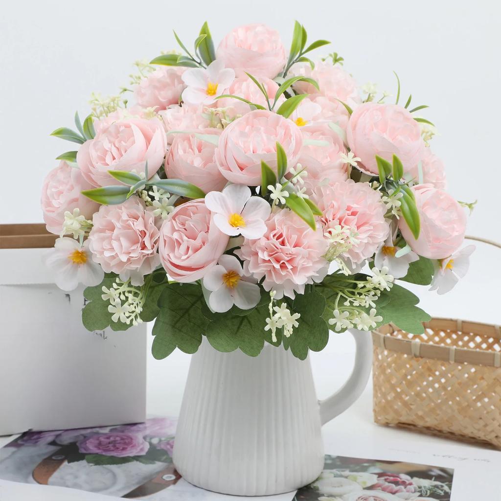 Peonies Artificial Flowers Artificial Peonies Silk Flowers  Fake Peony Bouquet For Bridal Shower Decorations Wedding Table Centerpiece