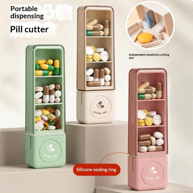 Portable Pill Organizer Integrated Pill Cutter Airtight Moisture-proof Small Pill Case for Students Dorm Daily Medication Storage